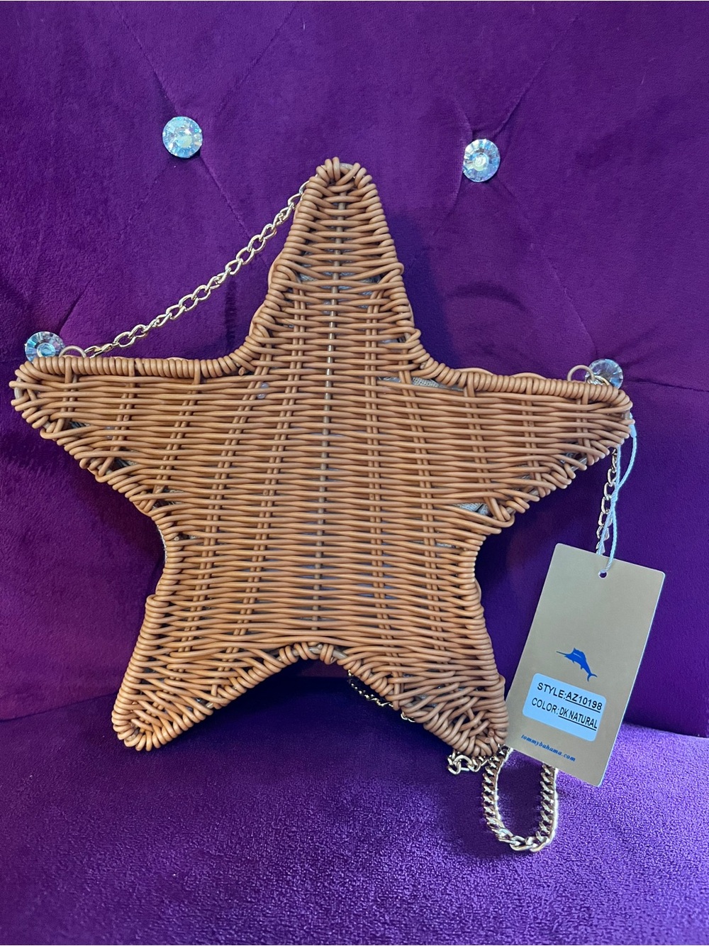 Tommy Bahama STAR Wicker SHOULDER Bag Brown WOVEN Chain Detachable NEW - Picture 12 of 12